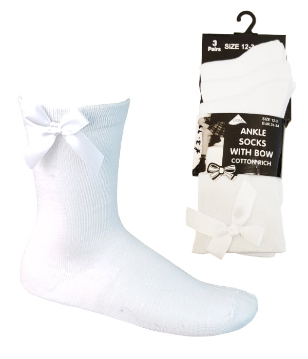 White bow ankle socks 3pack