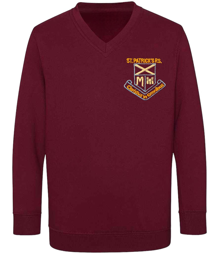 St Patricks Primary Maroon v neck embroidered sweatshirt